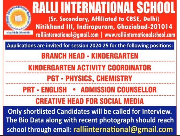 Job for Teachers at RALLI INTERNATIONAL SCHOOL in Ghaziabad, UP