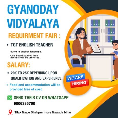 Job for Teachers at GYANODAY VIDYALAYA in Nawada bihar