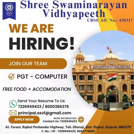 Job for Teachers at Shree Swaminarayan Vidhyapeeth in Rajkot, Gujart