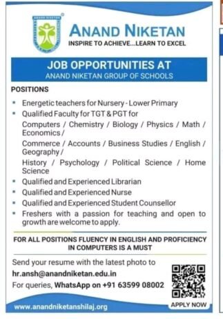 Teachers job in ! Anand Niketan Group of Schools