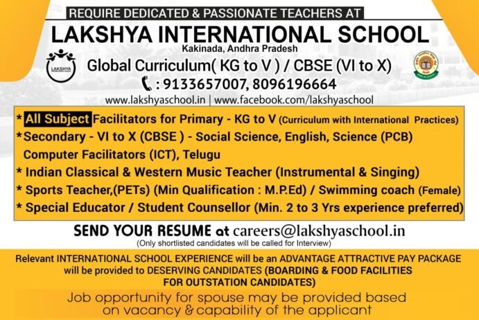 Teachers job in ! Lakshya International School, Kakinada A.P