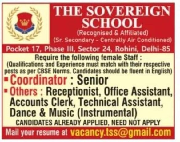 Job Opportunities at The Sovereign School, Delhi