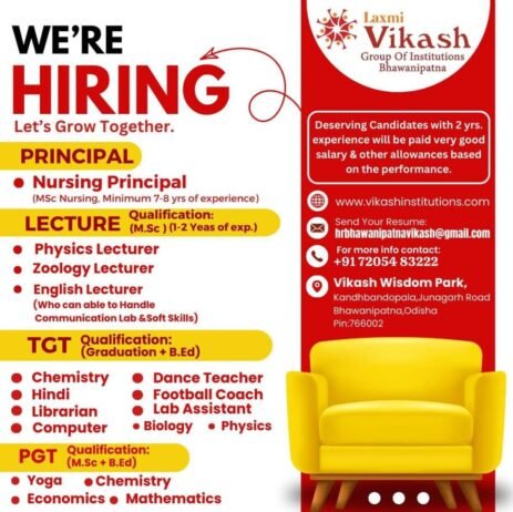 Teachers job in Laxmi Vikash Group Of Institutions Bhawanipatna , Odisa