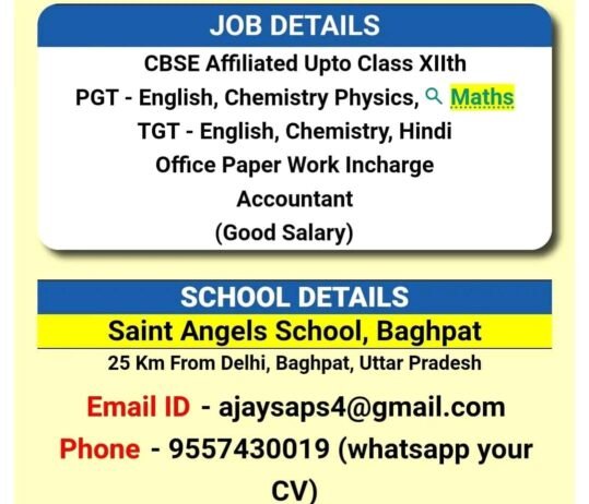 Job Openings at Saint Angels School, Baghpat U.P