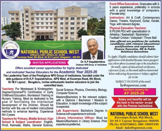 Career Opportunities at National Public School, Bengaluru