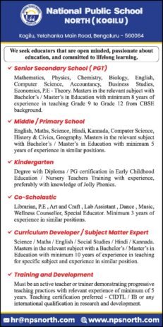 Job Opportunities at National Public School (North), Bengaluru