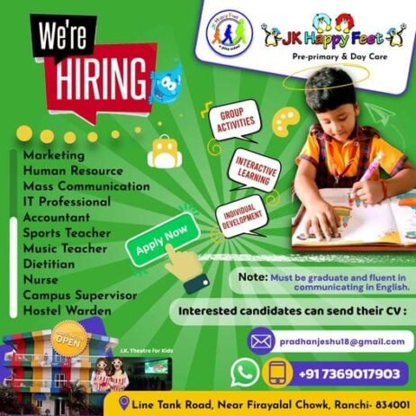 Teachers job in JK Happy Feet Pre-Primary & Day Care,  Jharkhand