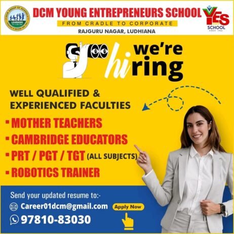 Teacher Job in  DCM Young Entrepreneurs School, Ludhiana, Punjab