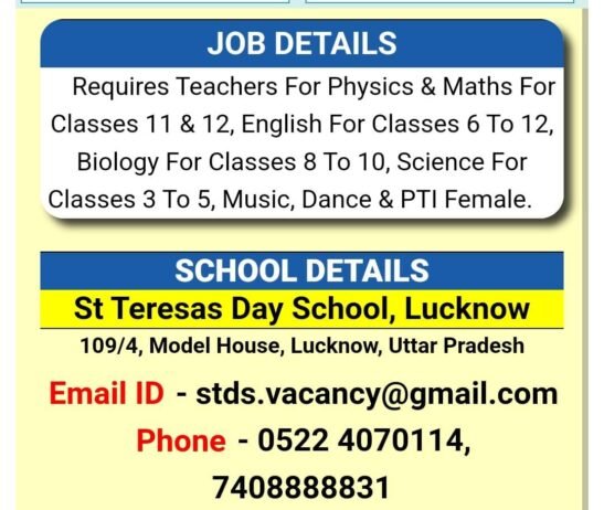 Teacher Job in St. Teresa’s Day School, Lucknow, Uttar Pradesh