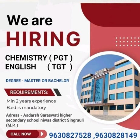 Job At Aadarsh Saraswati Higher Secondary School