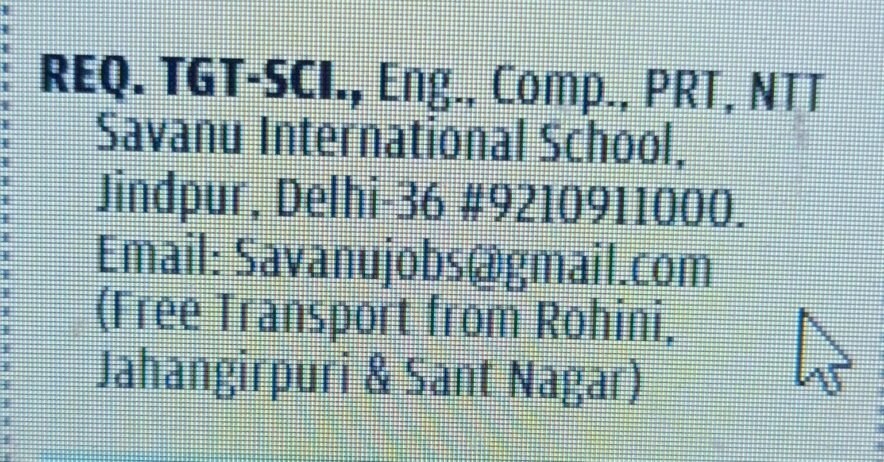 Teachers job in ! Savanu International School in Zindpur, Delhi