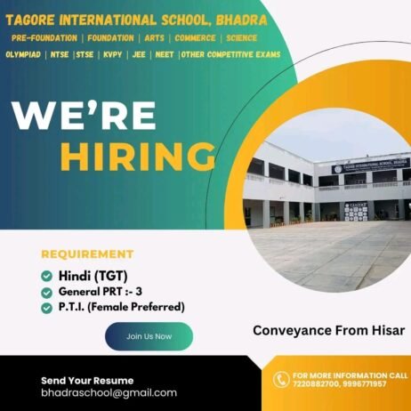 Teachers job in ! TAGORE INTERNATIONAL SCHOOL in in Bhadra Rajasthan