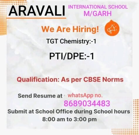 Job for Teachers at ARAVALI INTERNATIONAL SCHOOL in Majra Khurd, Haryana