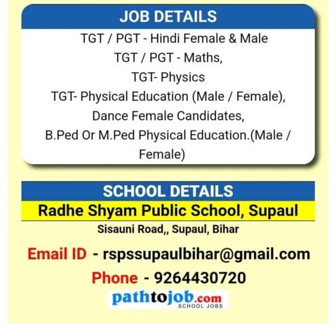 Opening Job for Teachers at Radhe Shyam Public School in Supaul, Bihar