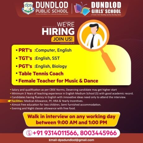 Teaching & Coaching Opportunities at Dundlod Public School & Dundlod Girls’ School , Dundlod, Rajasthan!