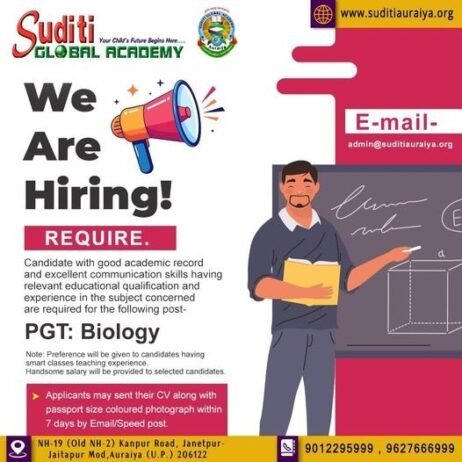 Job for Teachers at Suditi GLOBAL ACADEMY in Auraiya (U.P.)