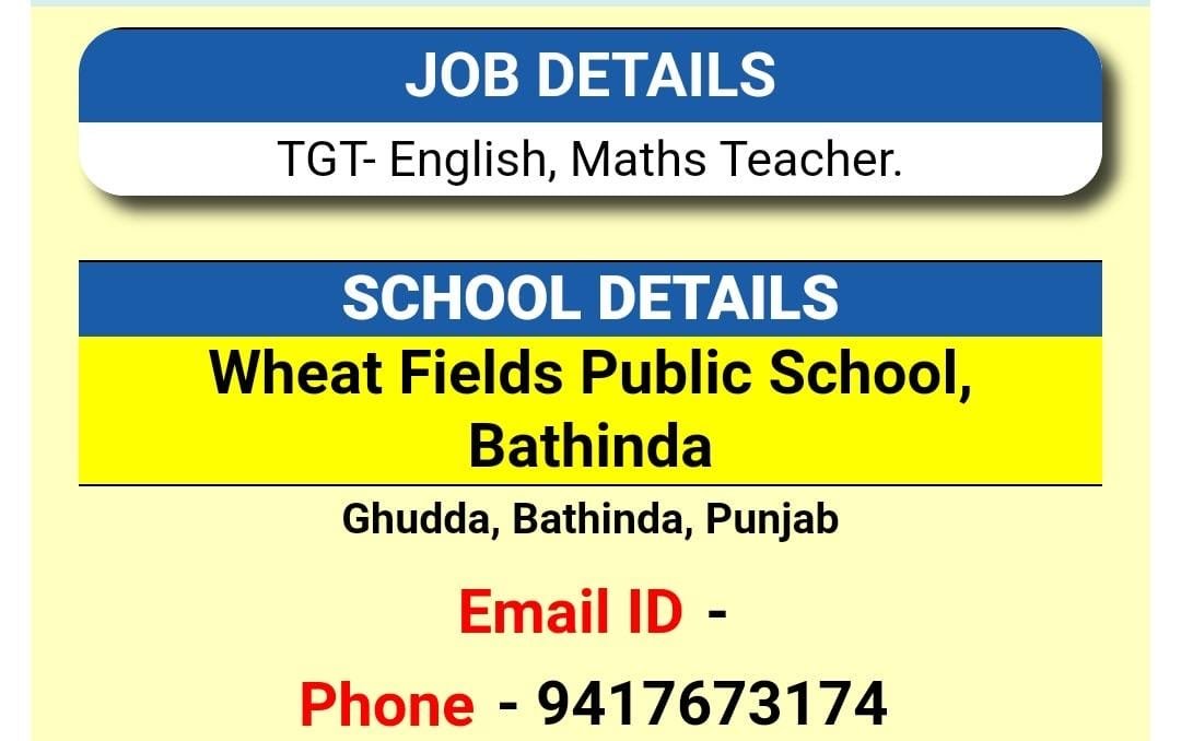 Wheat Fields Public School, Bathinda: Opportunities for TGT Teachers
