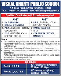 Teachers job in VISHAL BHARTI PUBLIC SCHOOL , Delhi
