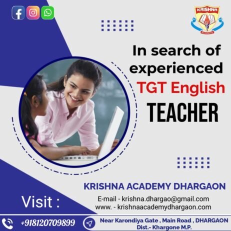 📢 Teachers Job Vacancy: TGT English Teacher at Krishna Academy, Dhargaon, Khargone, M.P.