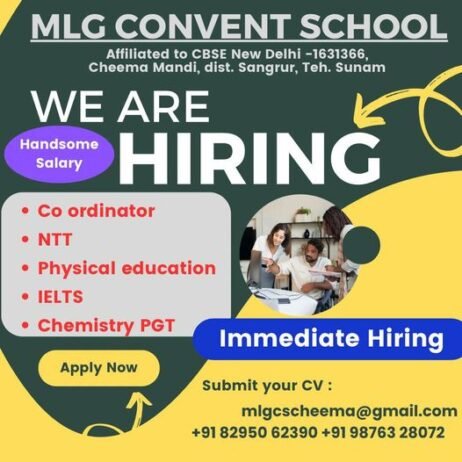 Job Posting Blog: MLG Convent School Hiring in Cheema Mandi, Sangrur, Punjab!