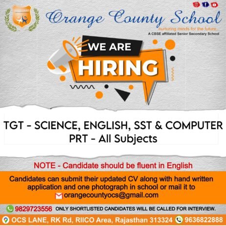 Join the Orange County School Team – Hiring Dedicated Teachers , Rajsamand, Rajasthan!