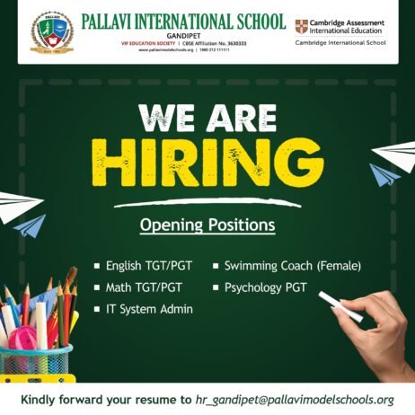 Teaching and Coaching Opportunities at Pallavi International School, Gandipet, Hyderabad, Telangana – 500075