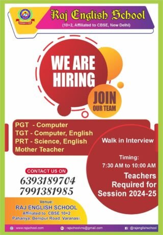 Teaching Opportunities at Raj English School, Varanasi ,U.P.