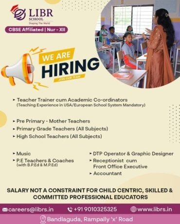 Teacher Job in Lead India Bharat Ratnas School, Hyderabad, Telangana