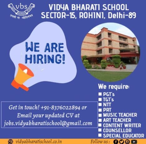 Teacher Job in Vidya Bharati School, North West Delhi, Delhi