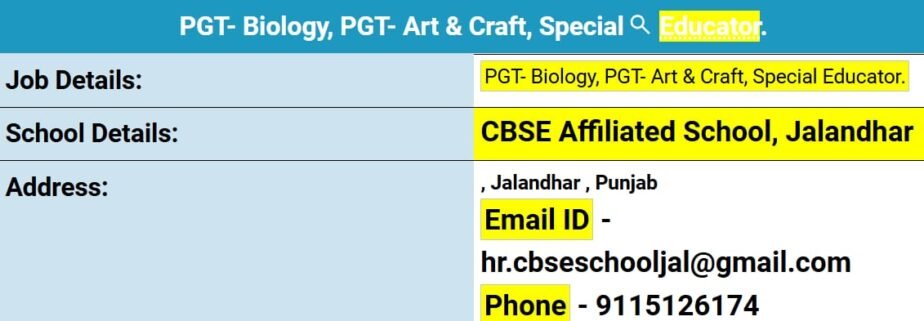 Teachers job in ! CBSE Affiliated School in Jalandhar, Punjab