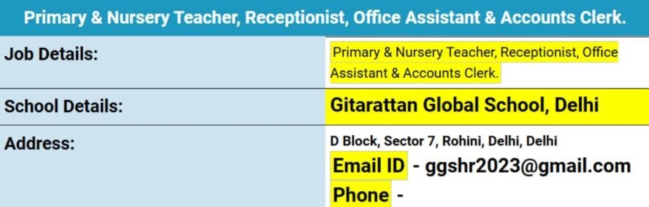 Teaching Job at Gitarattan Global School, Rohini, Delhi