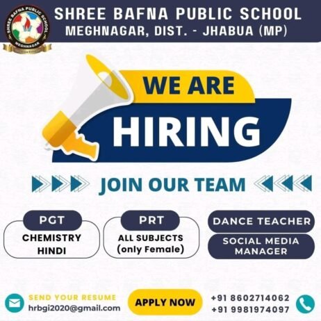 Teacher Job Vacancy At Shree Bafna Public School, Meghnagar, Madhya Pradesh