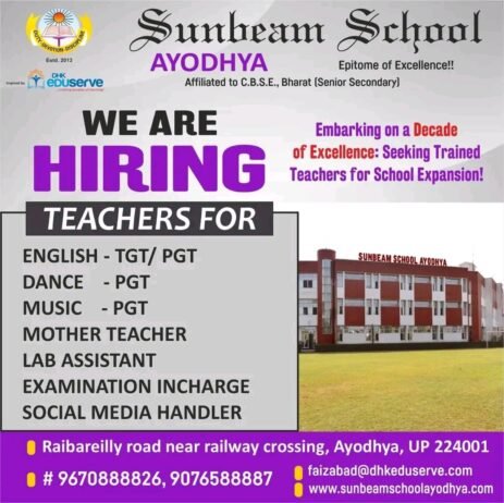 Teacher Job Vacancy at Sunbeam School, Ayodhya