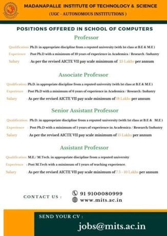 Job for Teachers at Madanapalle Institute of Technology & Science (MITS) in Madanapalle, Andhra Pradesh