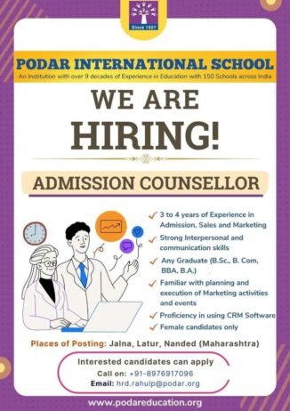 Exciting Career Opportunity at Podar International School: Join Us as an Admission Counsellor, Maharashtra