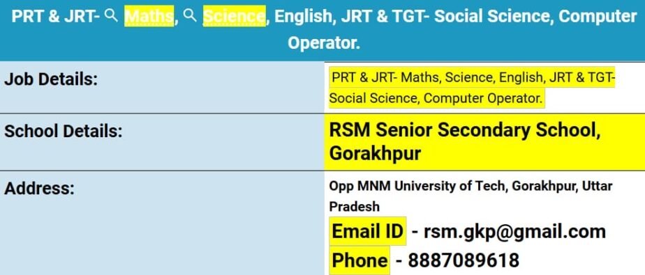 Teaching Opportunities at RSM Senior Secondary School, Gorakhpur: Join Our Team!