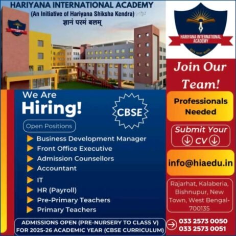 Job for Teachers at Hariyana International Academy in Bishnupur, West Bengal