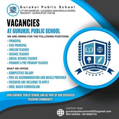 Job for Teachers at Gurukul Public School in Uttar Dinajpur, West Bengal