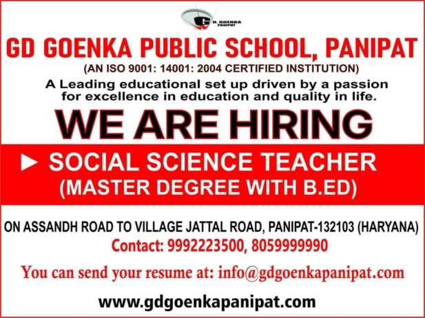 Teacher Job in GD Goenka Public School, Panipat, Haryana 