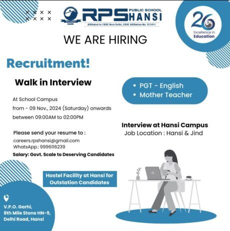 Teacher Job in RPSHANSI Public School, Hansi, Haryana