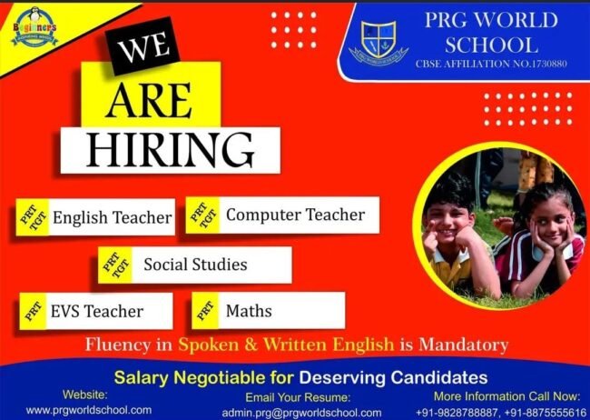 Teacher Job in PRG World School, Jaipur, Rajasthan