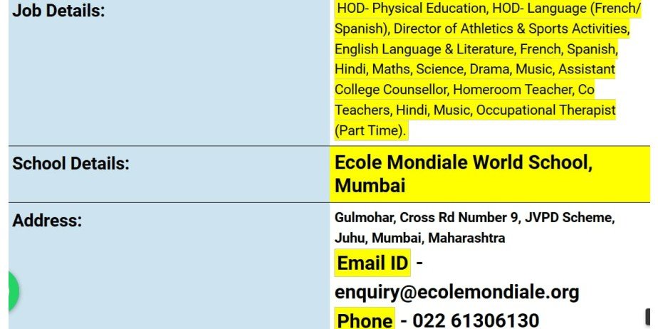 Teacher jobs at École Mondiale World School, Mumbai, Maharashtra