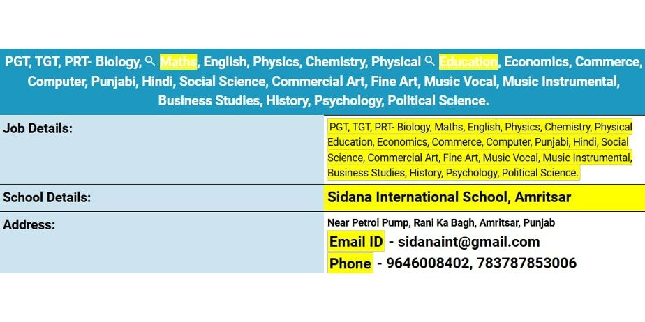 Teacher jobs at Sida International School, Amritsar, Punjab