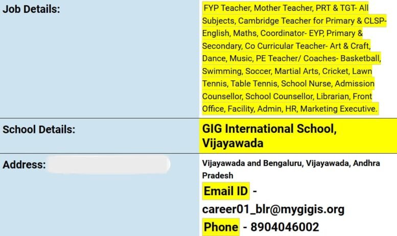 Teacher Job at GIG International School, Vijayawada