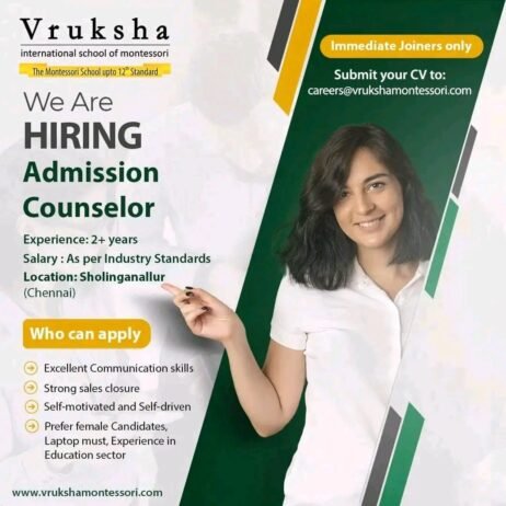 Teachers job in ! Vruksha international school of montessori in Sholinganallur (Chennai)