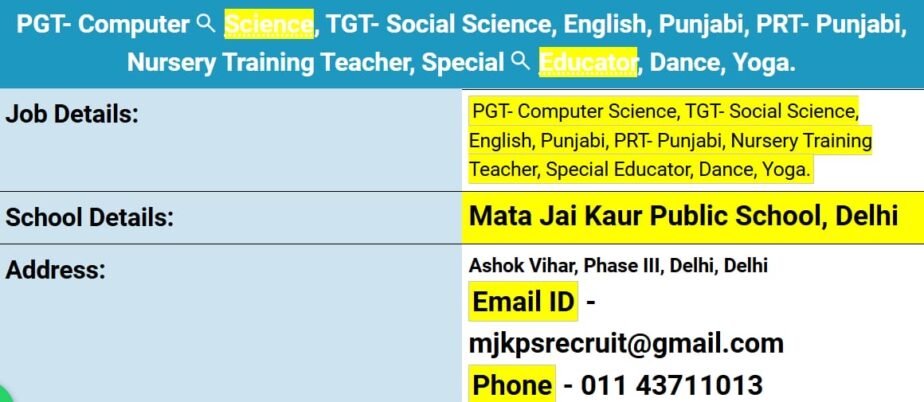 Exciting Teaching Opportunities at Mata Jai Kaur Public School, Delhi