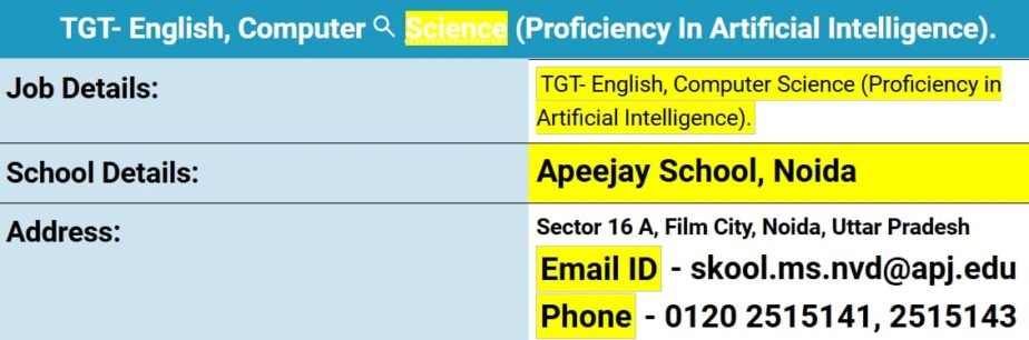 Job for Teachers at Apeejay School in Noida, Uttar Pradesh