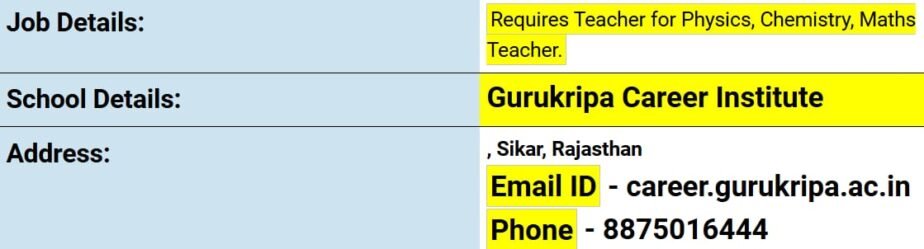 Exciting Teaching Opportunities at Gurukripa Career Institute, Sikar, Rajasthan!