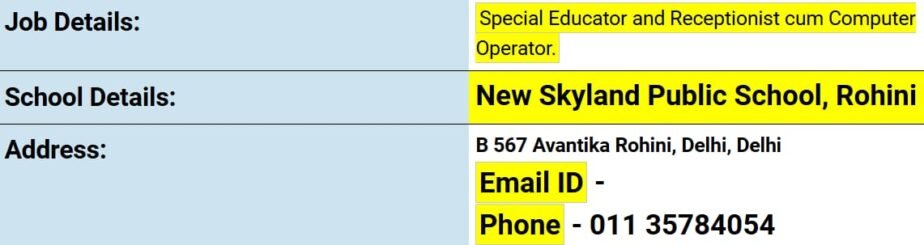 Join New Skyland Public School: Job Openings for Special Educator & Receptionist cum Computer Operator ,Rohini, Delhi !