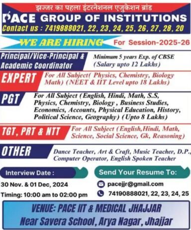 Job Opportunities at Pace Group of Institutions, Jhajjar – Session 2025-26!